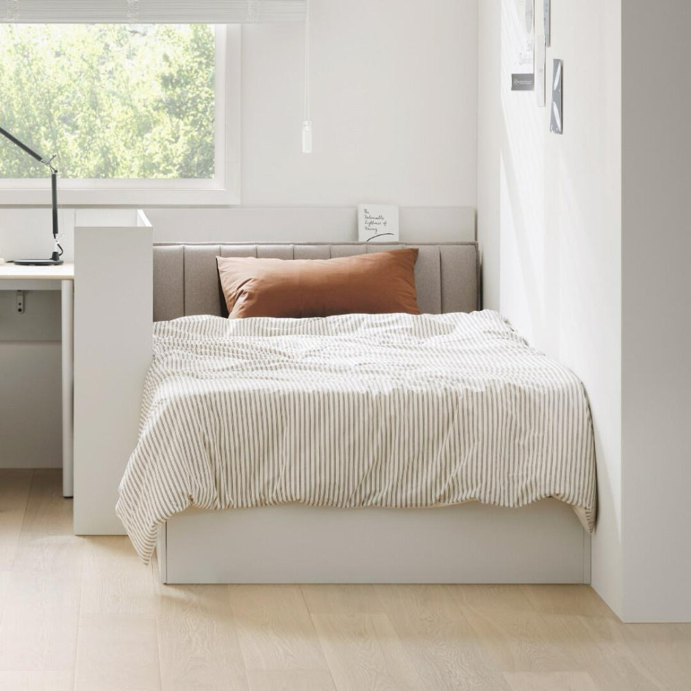 NEWT 單人收納床架 (左側抽屜櫃, 含布質床頭板)