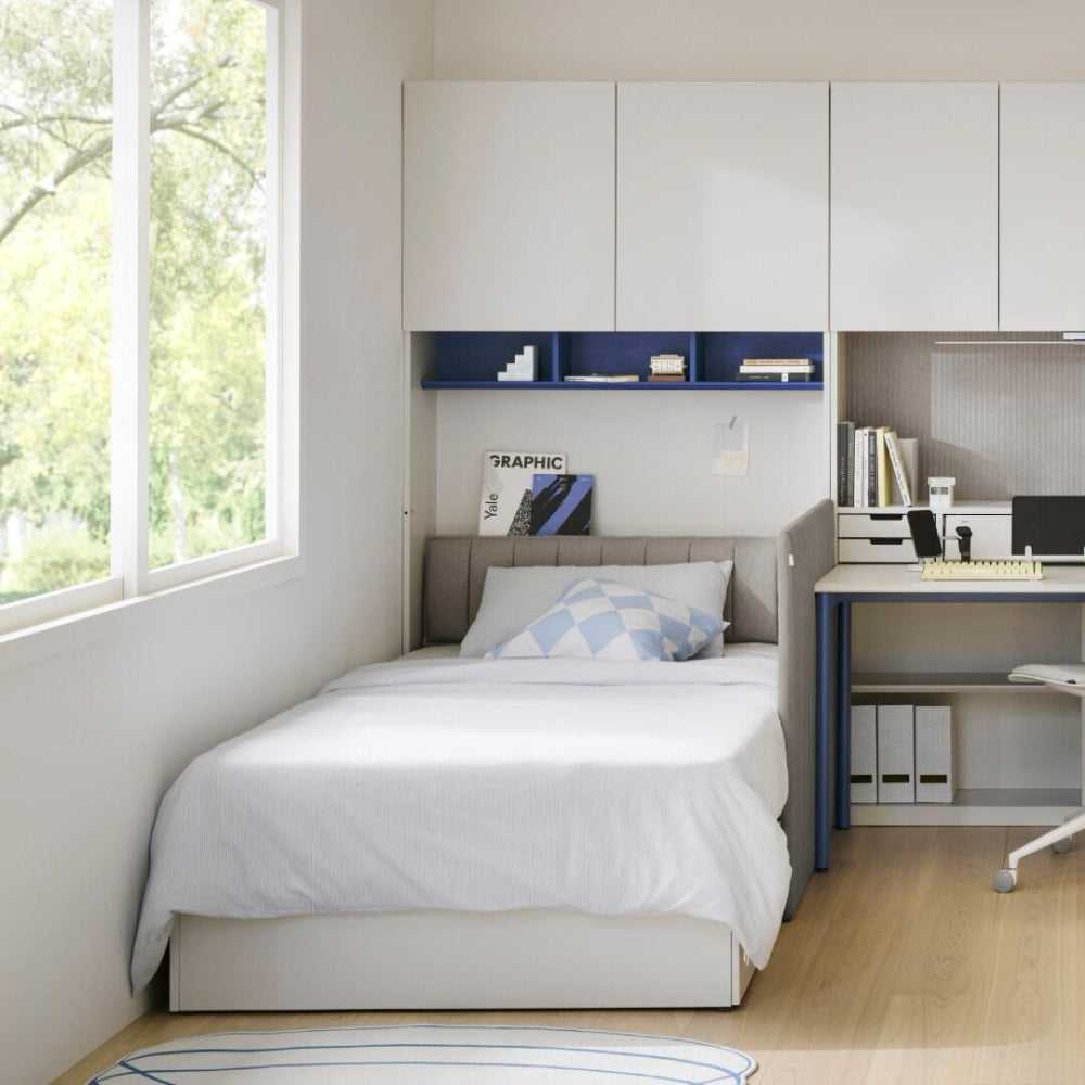 NEWT 單人收納床架組 (右側抽屜櫃,含布質床頭板)