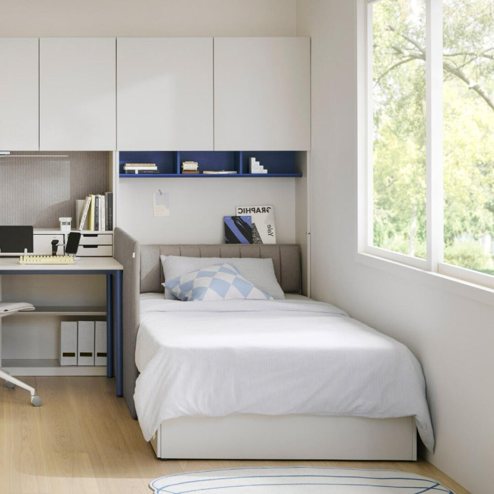 NEWT 單人收納床架組 (左側抽屜櫃,含布質床頭板)