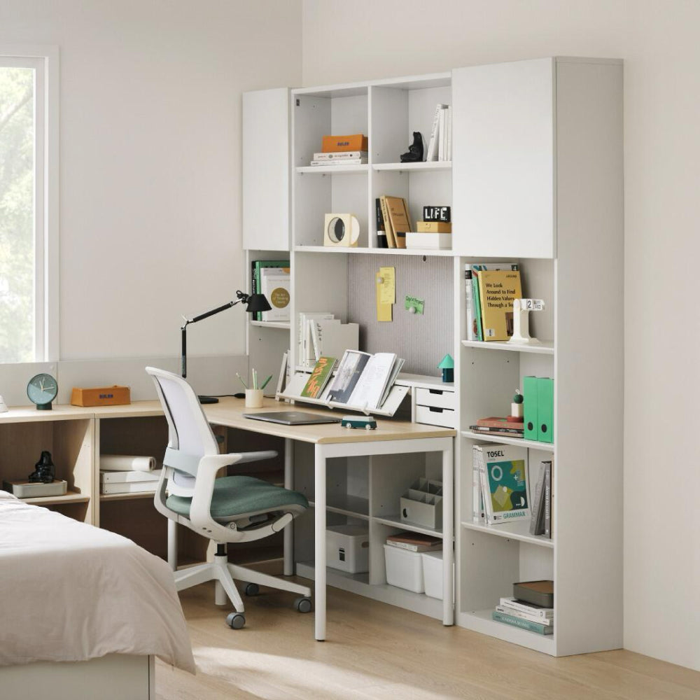 NEWT L型書桌組 (六層收納櫃含門片)